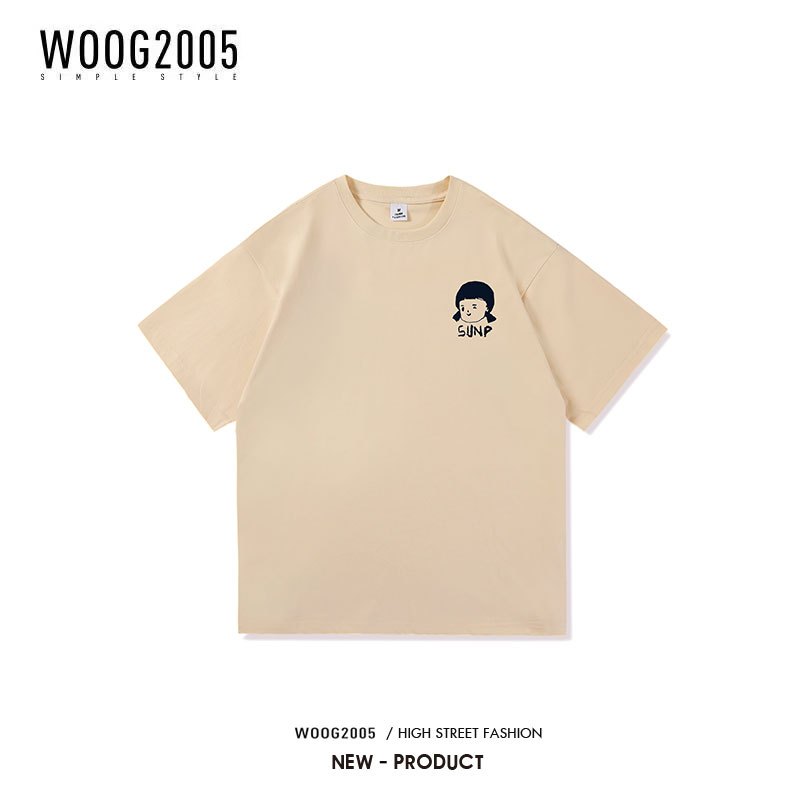 WOOG2005短袖T恤男潮流宽松百搭ins学生夏季内搭纯棉体恤情侣衣服