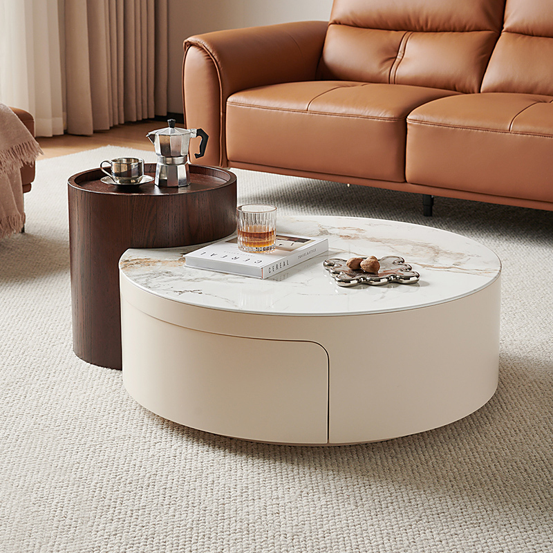 全友家居高矮圆茶几组合客厅钢化玻璃易清洁茶台茶桌边几