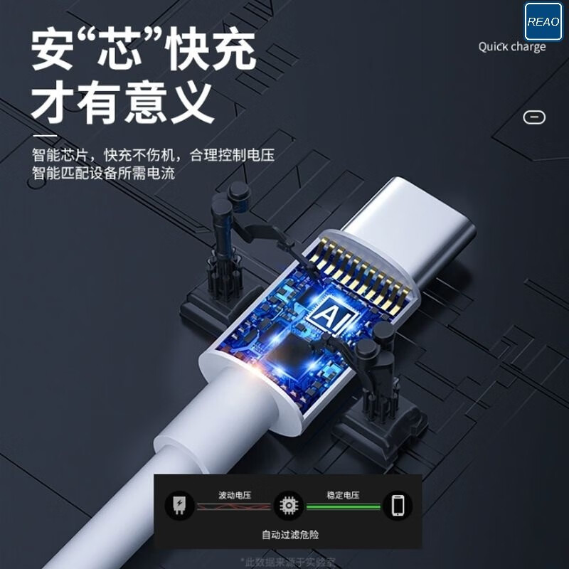 泺澳(REAO)双TYPE-C口快充数据线X15 白色高清大图