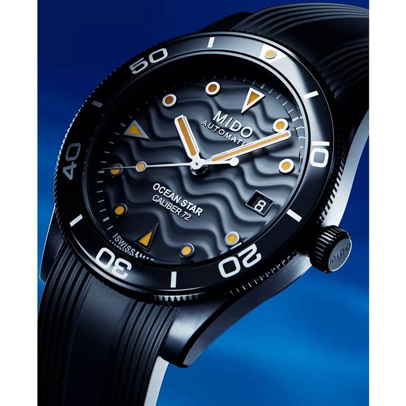 Mido男士mm黑色橡胶带自动机械潜水腕表米防水高清大图