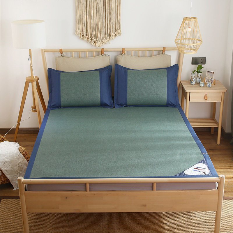 美帮汇藤席1.5米床夏季冰丝凉席1.8m学生宿舍双面软席子三件套 奥裕-印尼藤席(日式-松柏绿) 1.5m（5英尺）床