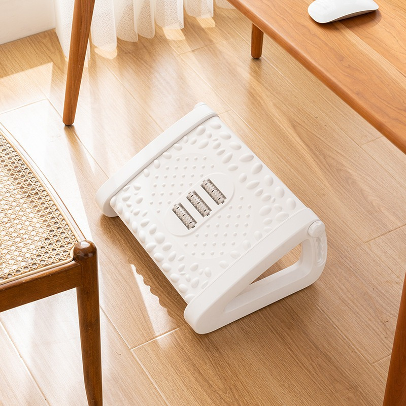 丽佳邦创意脚底按摩器办公室桌下搁脚凳脚部按摩放松神器家用防翘脚凳子象牙白可调节高度