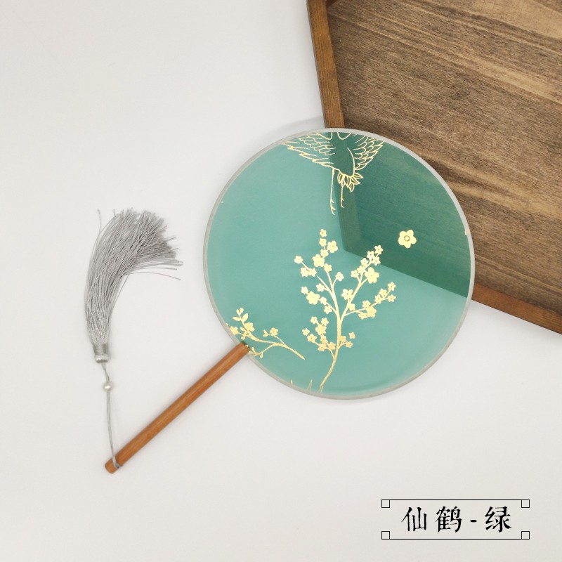 古风团扇中国风3D烫金欧根纱团扇汉服舞蹈古典双面透明扇子小圆扇 三维工匠 蝴蝶-蓝