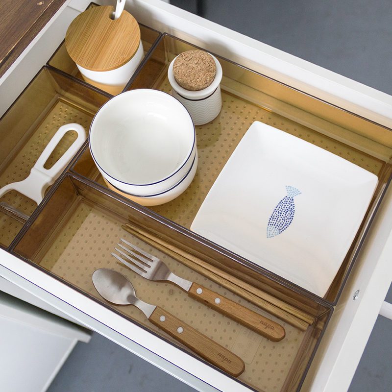 厨房餐具收纳盒抽屉分隔碗筷收纳盒隔板格塑料分类整理盒