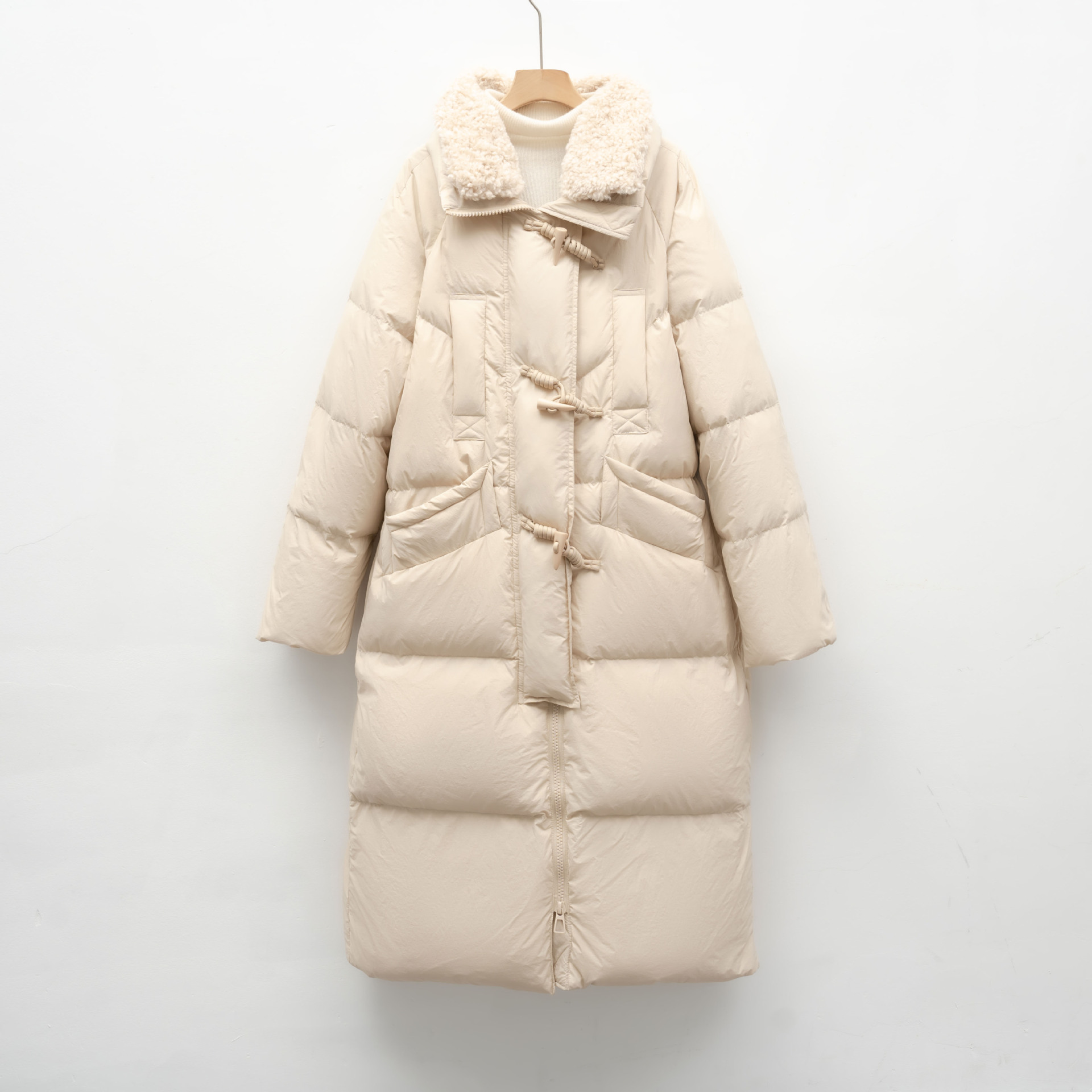 白鸭绒长款羽绒服女冬季新款简约毛领加厚宽松过膝外套潮高清大图