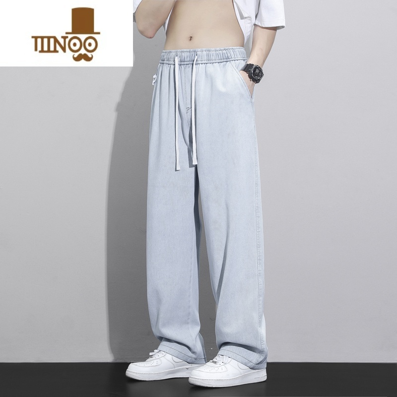 YANXU牛仔裤男款夏季薄款潮牌美式高街工装直筒阔腿长裤男生运阔直阔季高清大图