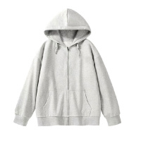 加绒加厚连帽开衫卫衣女冬季大码拉链外套女保暖口袋上衣女装 XL 04燕麦灰