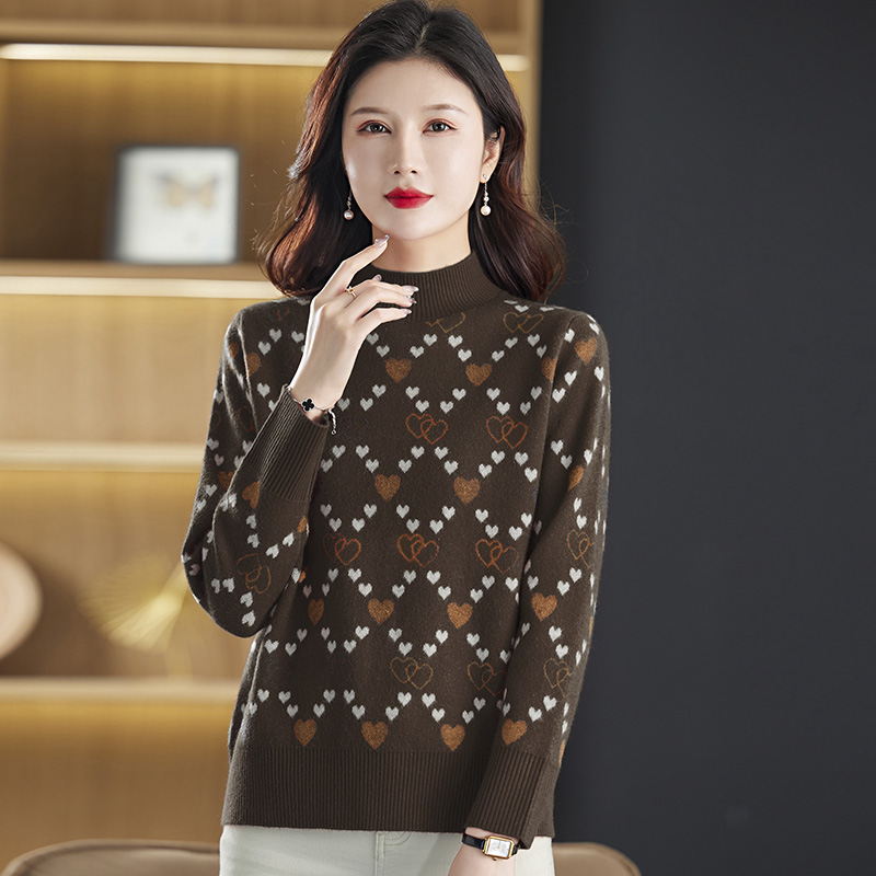 免费试穿2019秋冬新款半高领双股加厚羊绒衫女山羊绒宽松慵懒毛衣套头女装专柜正品品牌羊绒衫 XL 3672咖啡