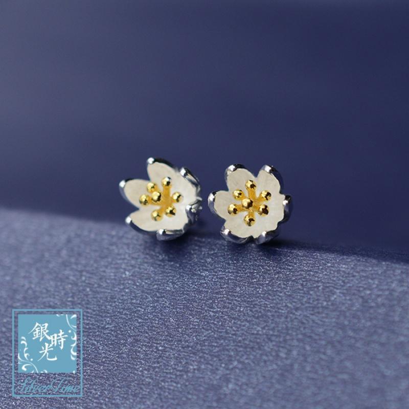 S925纯银耳饰 拉丝睡莲花耳钉泰国清迈手工创意耳线民族风送女朋友老婆生日礼送女朋友七夕情人节礼物