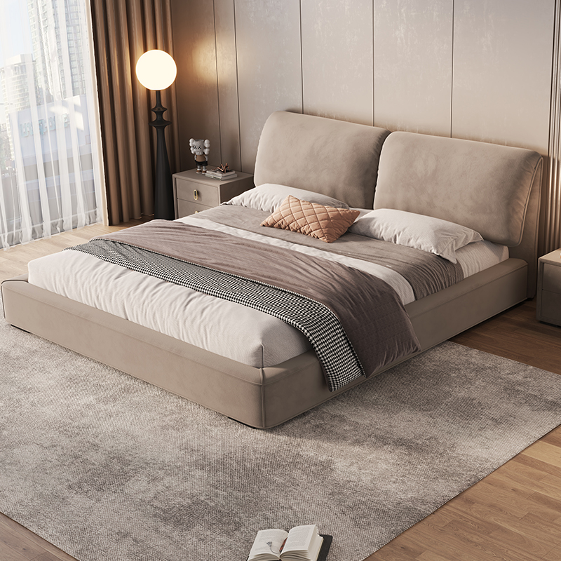 景山百岁 轻奢真皮床主卧床 双人床带软包1.5米1.8米意式简约现代储物床婚床实木床舒适极简（多色可选 拍下请备注）高清大图