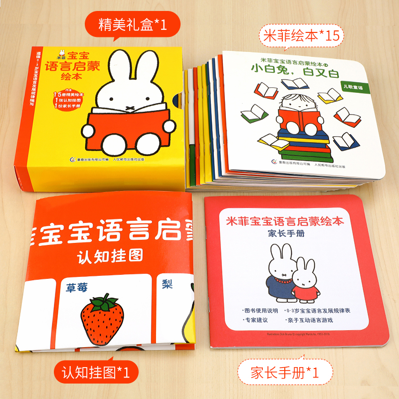 [正版]送挂图+家长手册米菲宝宝语言启蒙绘本全15册 0-3岁宝宝学说话语言启蒙书幼儿早教书 识字幼儿看图识字训练认知高清大图