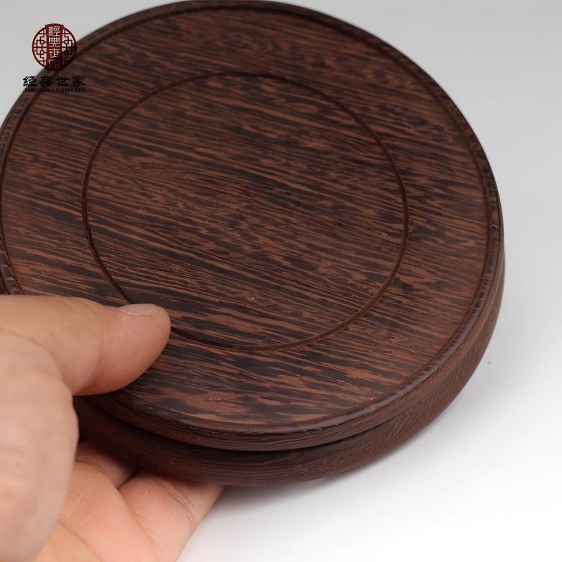 小窝厘 鸡翅木实心圆底座雕刻佛像奇石紫砂壶花瓶鱼缸摆件底座 顶面内径4.3cm高清大图