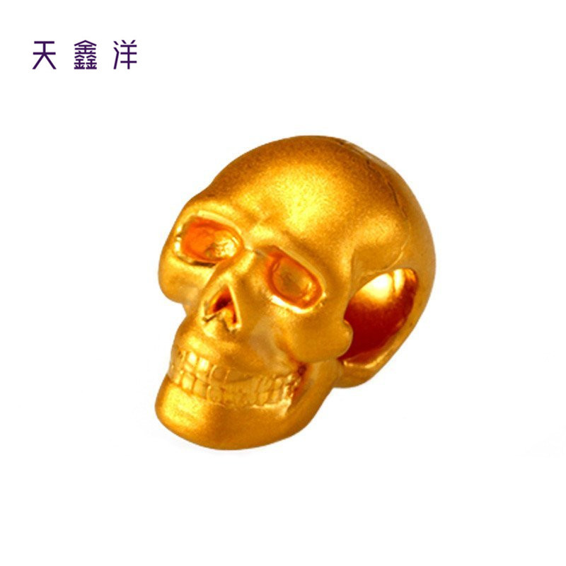 天鑫洋足金黄金骷髅头3d硬金工艺时尚大方个性手链配玛瑙手串视频