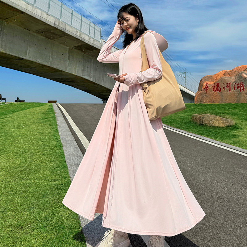 全身长款防晒衣女夏季新款防紫外线修身收腰连衣裙防晒服薄外套高清大图