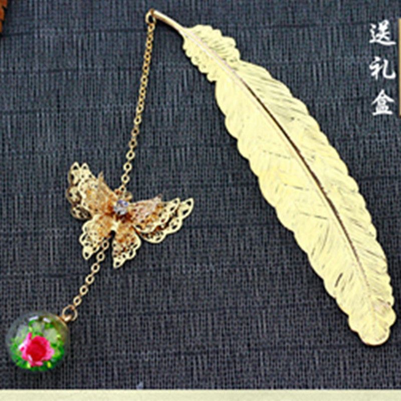 金属羽毛书签创意古典中国风礼物小清新古风学生用干花花