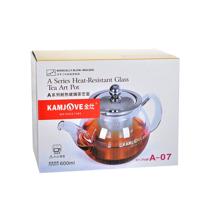 金灶(KAMJOVE)玻璃泡茶壶 耐高温304不锈钢过滤花茶壶飘逸杯 A-07 600ml容量[清]高清大图