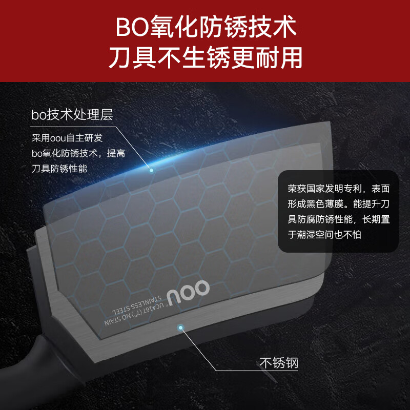 OOU!厨房刀具套装家用防锈切菜切肉刀剪刀带磨刀器鹤系列7件套高清大图