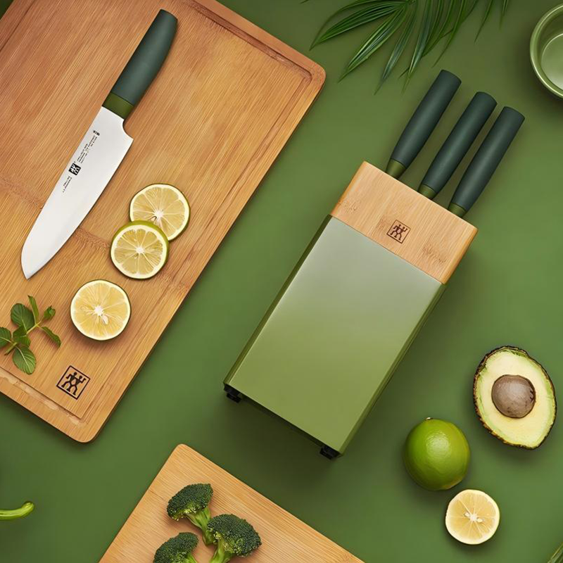 双立人54370-000-722刀具5件套(青柠) 中片刀+多用刀+砍刀+蔬果刀+刀架