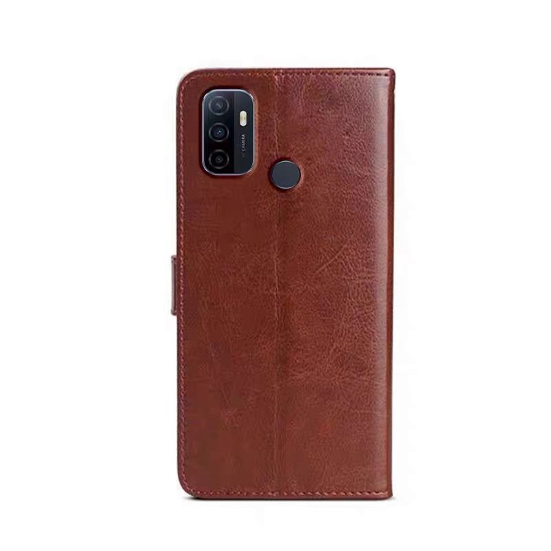 oppoa32手机壳pdvm00保护皮套a32翻盖式插卡防摔软硅胶全包边外壳棕色