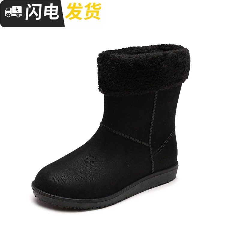 秋冬季防滑雨鞋雨靴女时尚成人棉靴加绒鞋中筒胶鞋韩版靴保暖启如