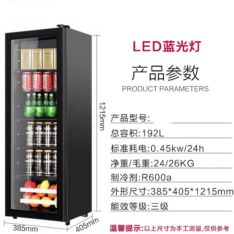 荣事达冰吧小型透明冰箱家用单冷藏柜迷你办公室客厅保鲜茶叶柜 -192黑色全冷藏带LED灯