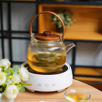 双内胆提梁壶-竖纹 玻璃提梁壶煮茶壶蒸茶器家用耐高温泡茶壶电陶炉烧水壶茶具