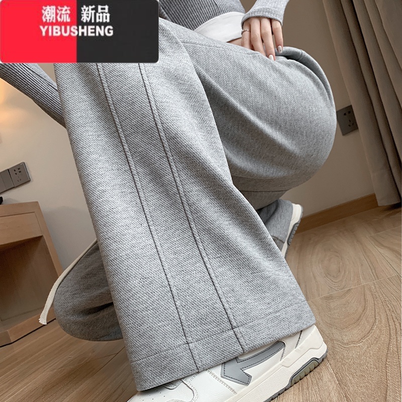 YIBUSHENG灰色运动裤女季薄款2024新款高腰垂感直筒香蕉裤休闲春秋阔腿裤高清大图