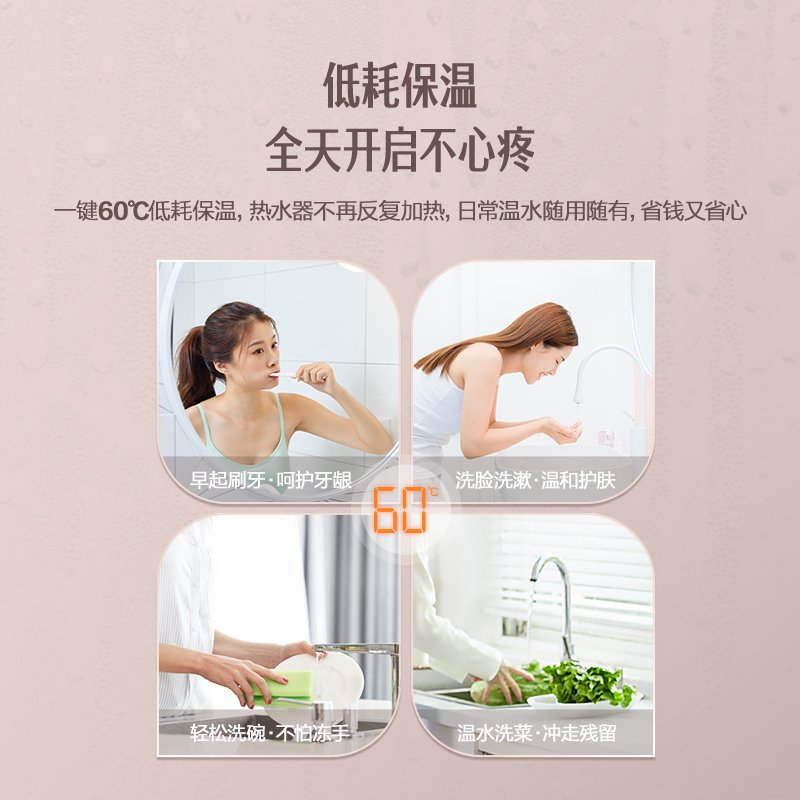万和 (Vanward) 60升电热水器 E60-YQ7Y1-20 智能断电零电洗 五倍增容 遥控预约 谷峰节能一级能效