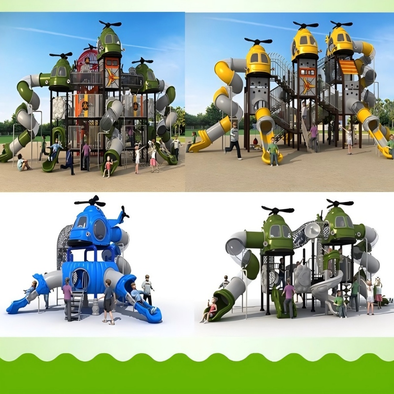 儿童户外大型滑滑梯幼儿园直升飞机组合小区公园室外攀爬滑梯设施高清大图