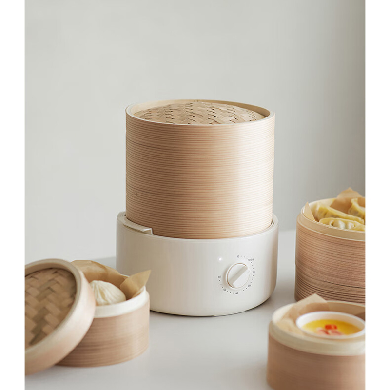 OLAYKS 立时 家用多功能电蒸锅 2.8L两层竹木蒸笼 白色 OLK-03-02 / 台高清大图