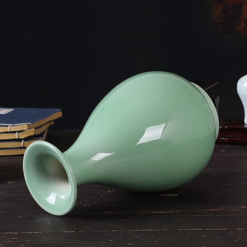 景德镇陶瓷器青釉花瓶花器现代简约家居装饰品客厅工艺品台面摆件 三维工匠 玉壶春瓶