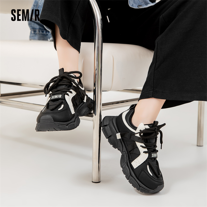 SEMIR女鞋2023秋冬季新款加绒百搭老爹鞋超软运动鞋减震休闲跑步鞋