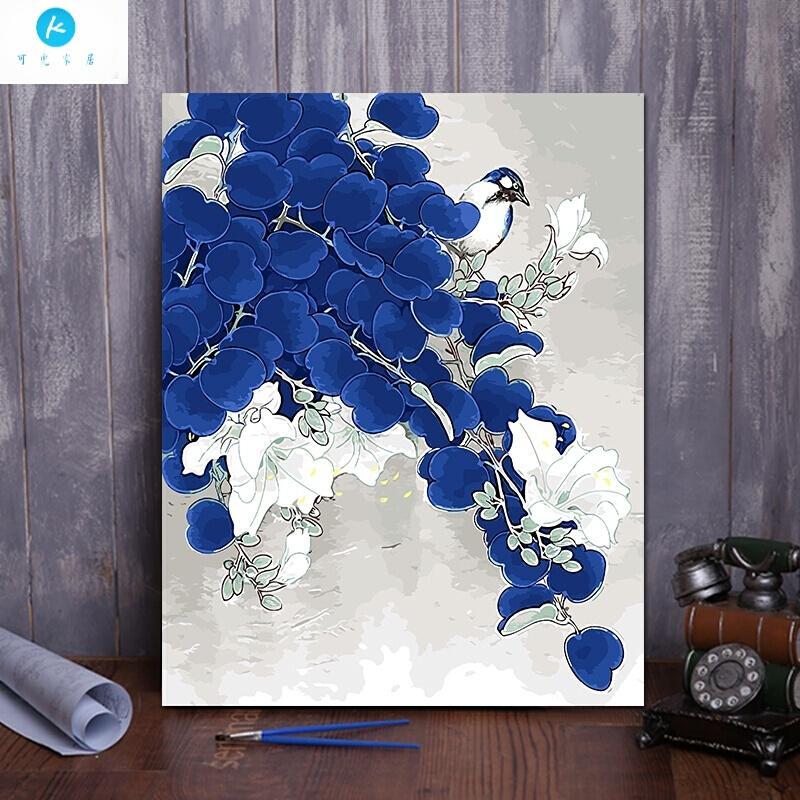 18新款diy数字油画客厅风景花卉动漫人物定制手绘填色装饰画时鸣春涧