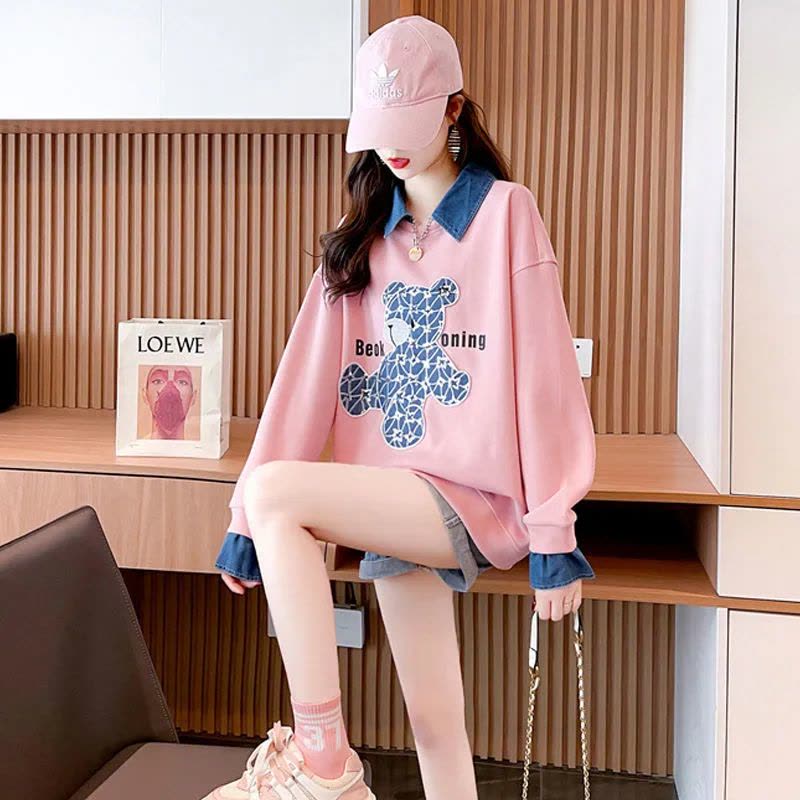 网红洋气减龄Polo领加绒卫衣女秋冬2022新款设计感小众假两件上衣莎丞图片