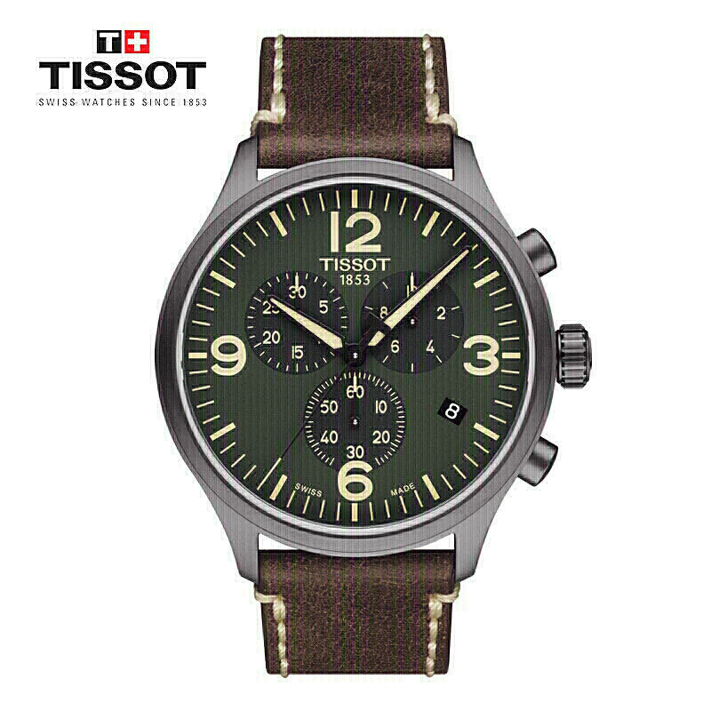天梭(TISSOT)瑞士手表 运动休闲独特绿盘美食复古 速驰系列皮带男士石英表T116.617.36.097.00高清大图