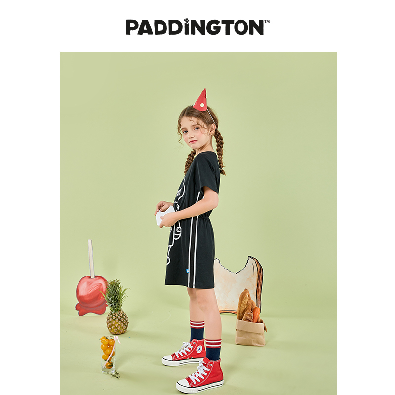 Paddington Bear帕丁顿熊童装夏季女童背影熊宽松连衣裙