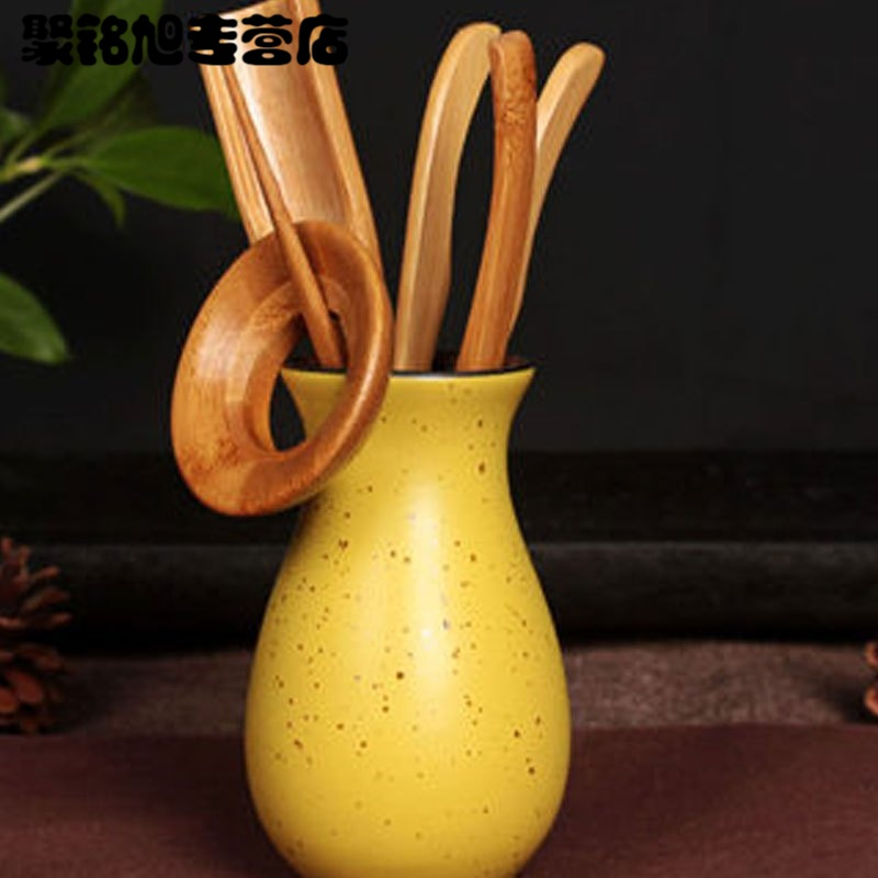 黑檀木实木茶道六君子套装陶瓷功夫茶具配件茶艺组合茶盘茶夹摆件家居家用简约创意多功能茶具