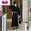七斓2023春季新款炸街时尚小个子卫衣套装高级感休闲洋气长裙套女 M 黑色短款卫衣+半身裙两件套