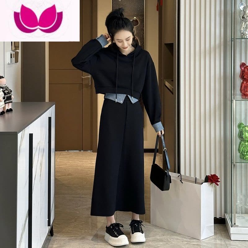 七斓2023春季新款炸街时尚小个子卫衣套装高级感休闲洋气长裙套女图片