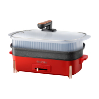 苏宁宜品 多功能料理锅 鼎味3红色单蒸笼 9L大容量可视电火锅不粘锅XPD-9002(SNYP-DHG9L-R02)