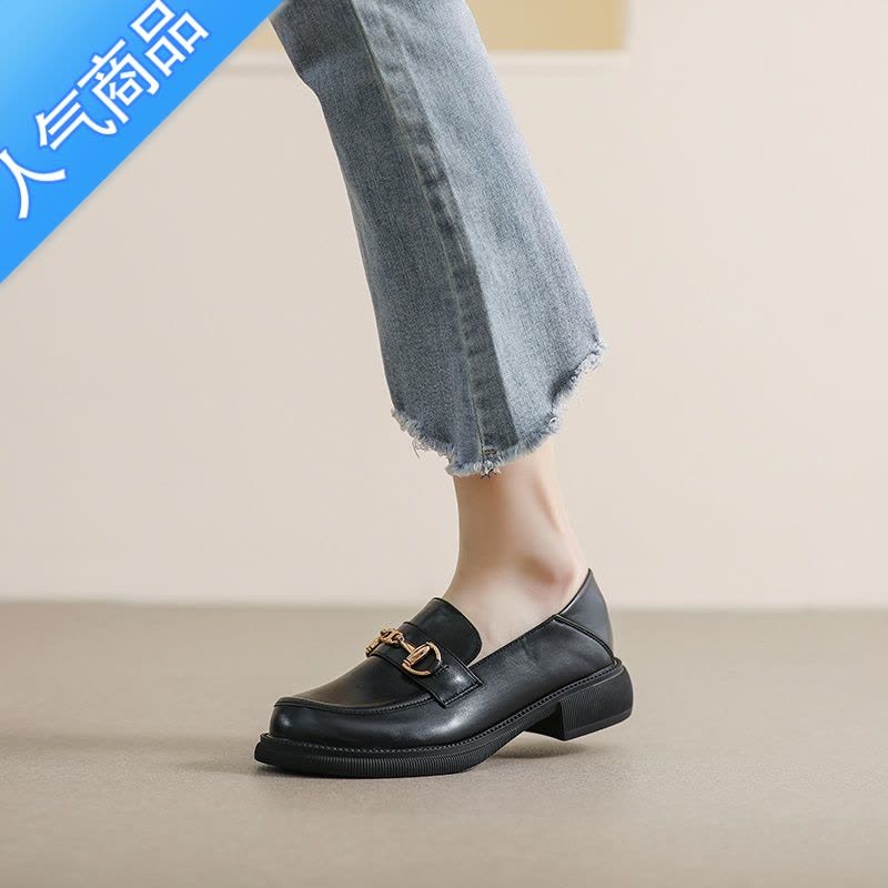 SUNTEK乐福鞋女夏英伦2023新款软皮平底单鞋晚晚风小皮鞋大码女鞋41一43图片