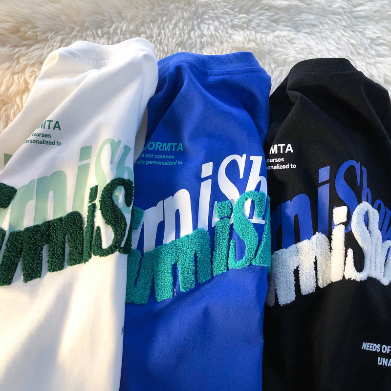 WOOG2005克莱因蓝重磅t恤男设计感小众刺绣情侣短袖2022款情侣装