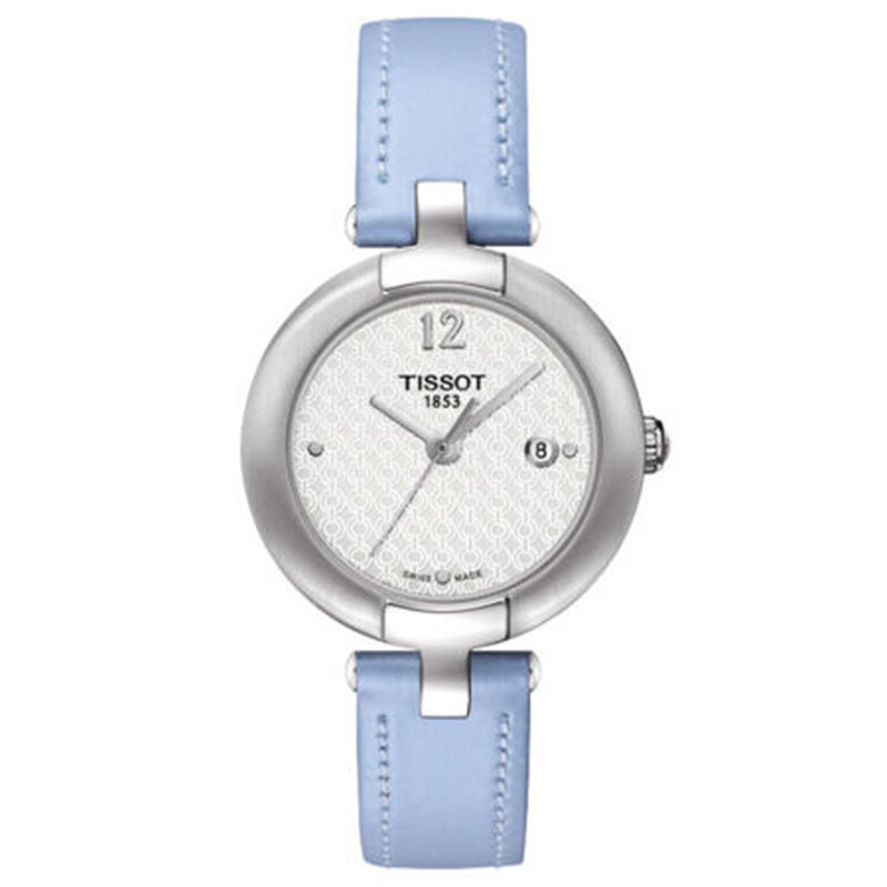 天梭tissot女表粉彩系列石英表女时尚皮革表带珠宝扣女士手表钢带t