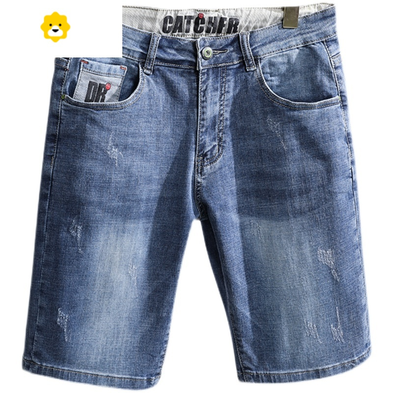 fishbasket夏季加肥加大码牛仔短裤男士弹力宽松胖子五分裤肥佬直筒5