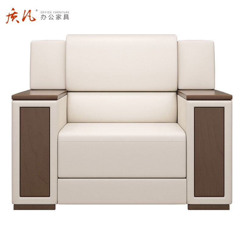 质凡新中式会客沙发 真皮单人位高清大图