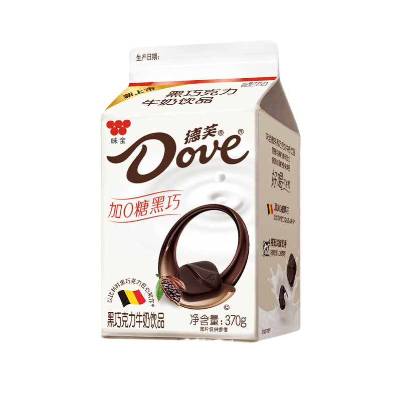 味全 德芙0糖黑巧克力牛奶 370g*8盒 比利时0糖黑巧好喝不甜腻 愉悦丝滑早餐办公室下午茶