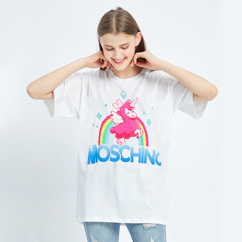 香港直邮moschino莫斯奇诺20ss新款彩虹独角兽短袖印花纯棉t恤女士