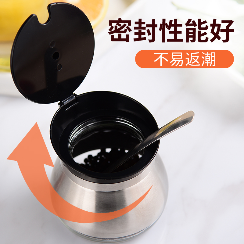 调料罐子玻璃调味瓶套装调料盒盐味精糖罐不锈钢单个家用餐厅定制 敬平 玻璃款3个装[深空黑]调味罐高清大图