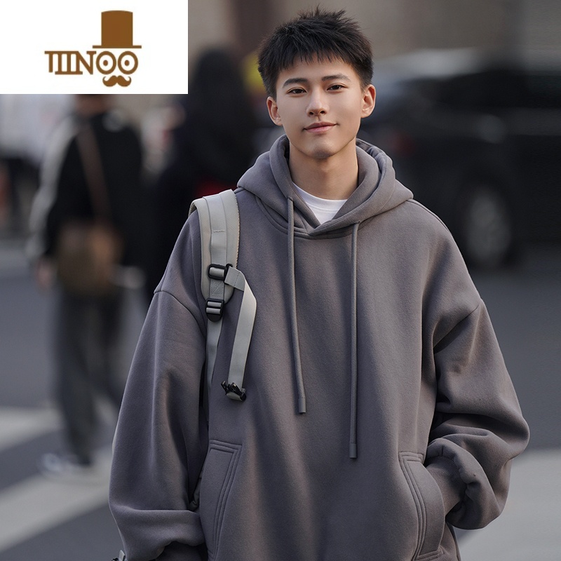 YANXU卫衣男连帽美式高街潮牌上衣服春季新款宽松男装痞帅春松A宽 M 灰色