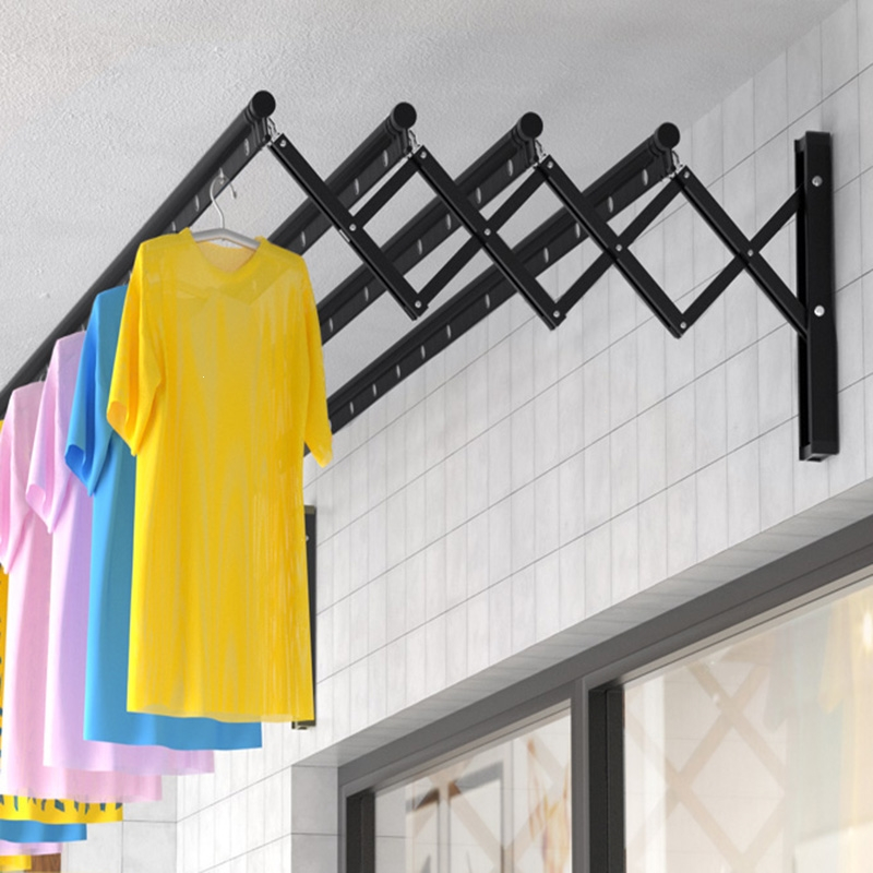 古达伸缩晾衣架阳台窗户式推拉折叠衣架户外黑色晒衣架室外家用晾衣杆